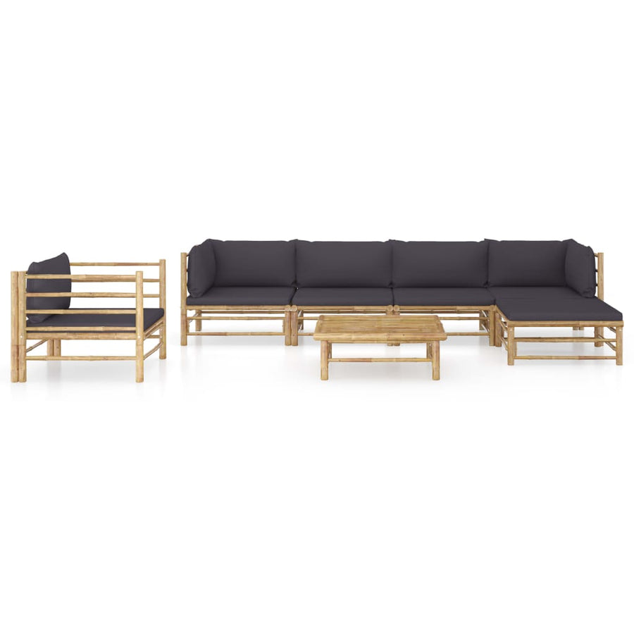 7-Delige Loungeset Met Donkergrijze Kussens Bamboe Donkergrijs 2x hoek + 2x midden + Fauteuil + voetensteun + Tafel
