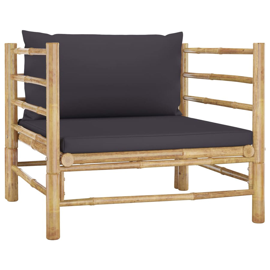 7-Delige Loungeset Met Donkergrijze Kussens Bamboe Donkergrijs 2x hoek + 2x midden + Fauteuil + voetensteun + Tafel
