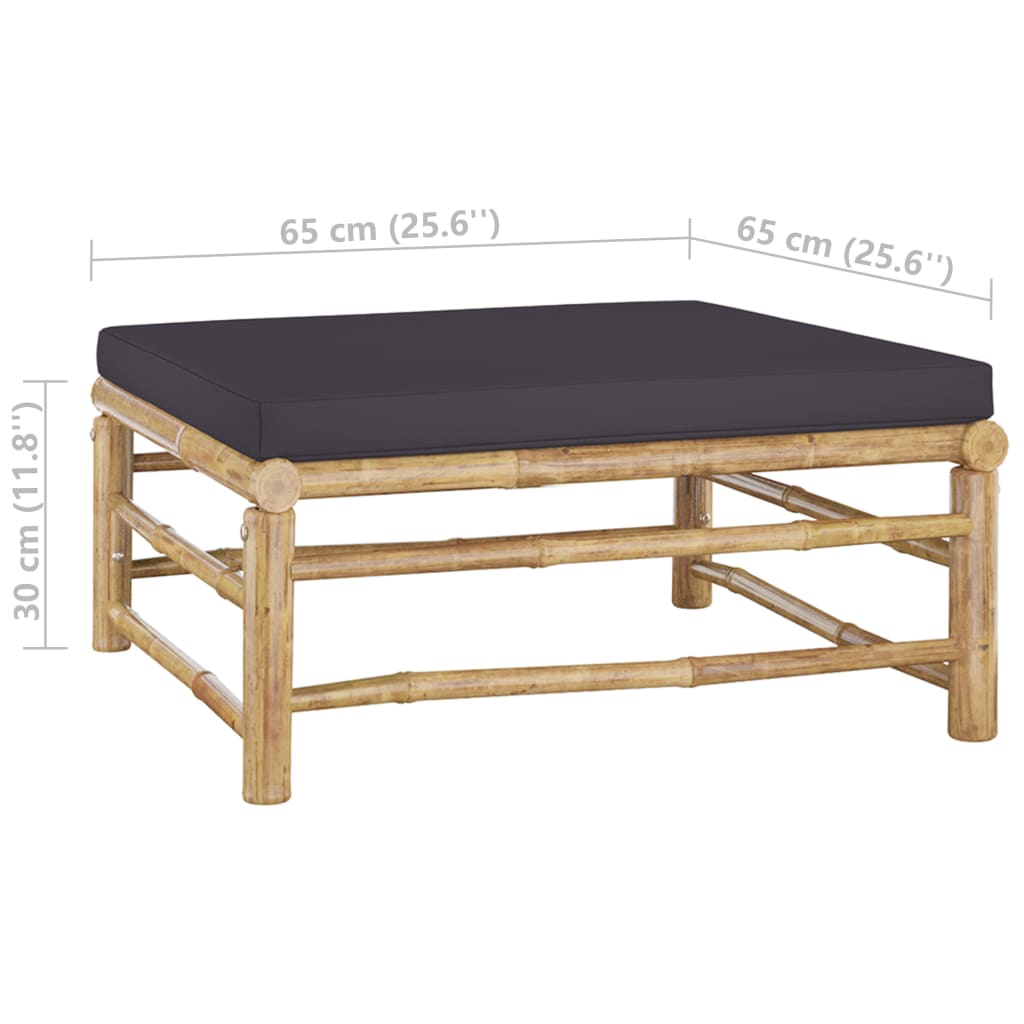 7-Delige Loungeset Met Donkergrijze Kussens Bamboe Donkergrijs 2x hoek + 2x midden + Fauteuil + voetensteun + Tafel