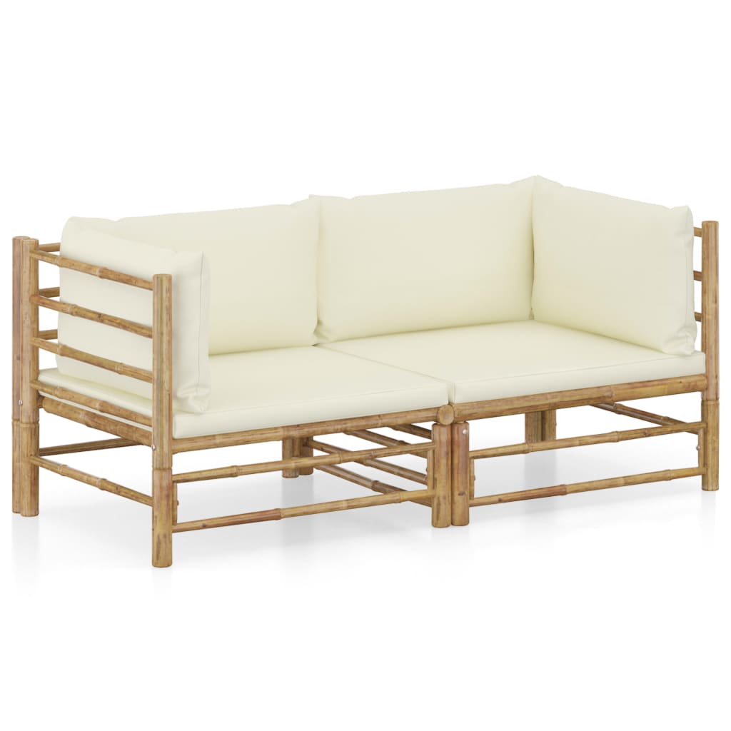 2-Delige Loungeset Met Kussens Bamboe Wit Crème Hoekbank (2 st)