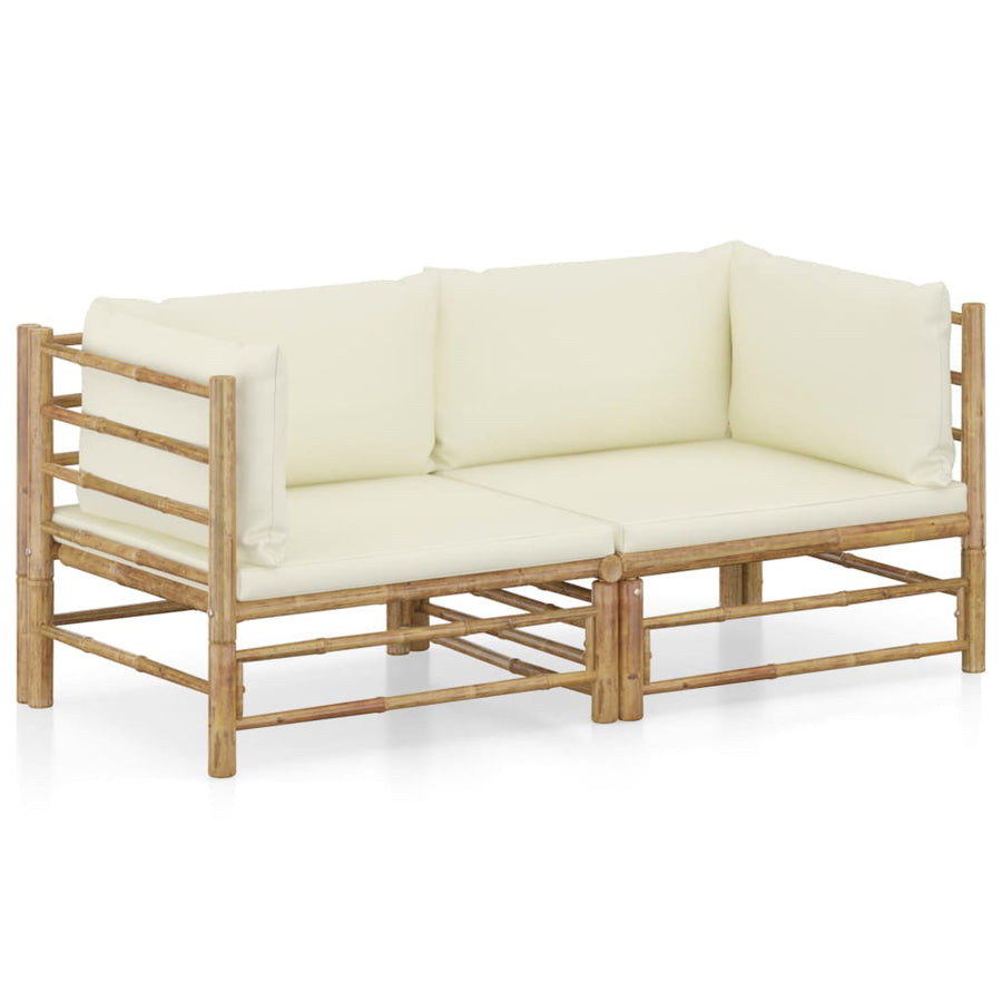 2-Delige Loungeset Met Kussens Bamboe Wit Crème Hoekbank (2 st)