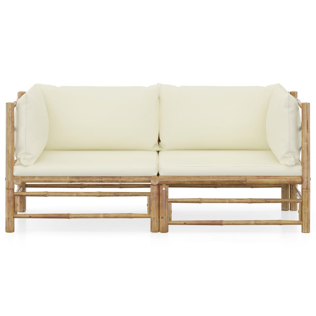 2-Delige Loungeset Met Kussens Bamboe Wit Crème Hoekbank (2 st)