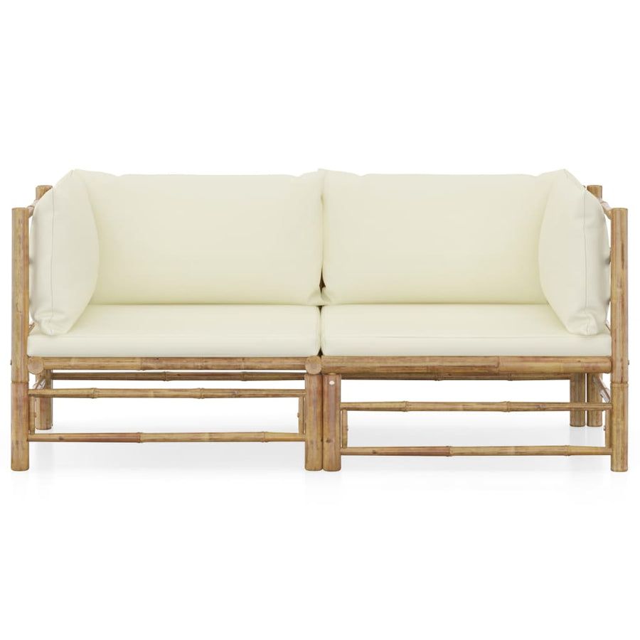 2-Delige Loungeset Met Kussens Bamboe Wit Crème Hoekbank (2 st)