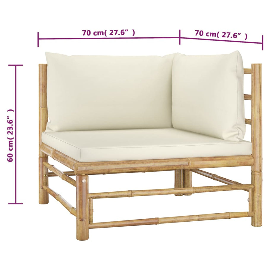 2-Delige Loungeset Met Kussens Bamboe Wit Crème Hoekbank (2 st)