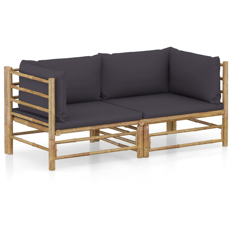2-Delige Loungeset Met Kussens Bamboe Donkergrijs Hoekbank (2 st)