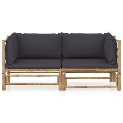 2-Delige Loungeset Met Kussens Bamboe Donkergrijs Hoekbank (2 st)
