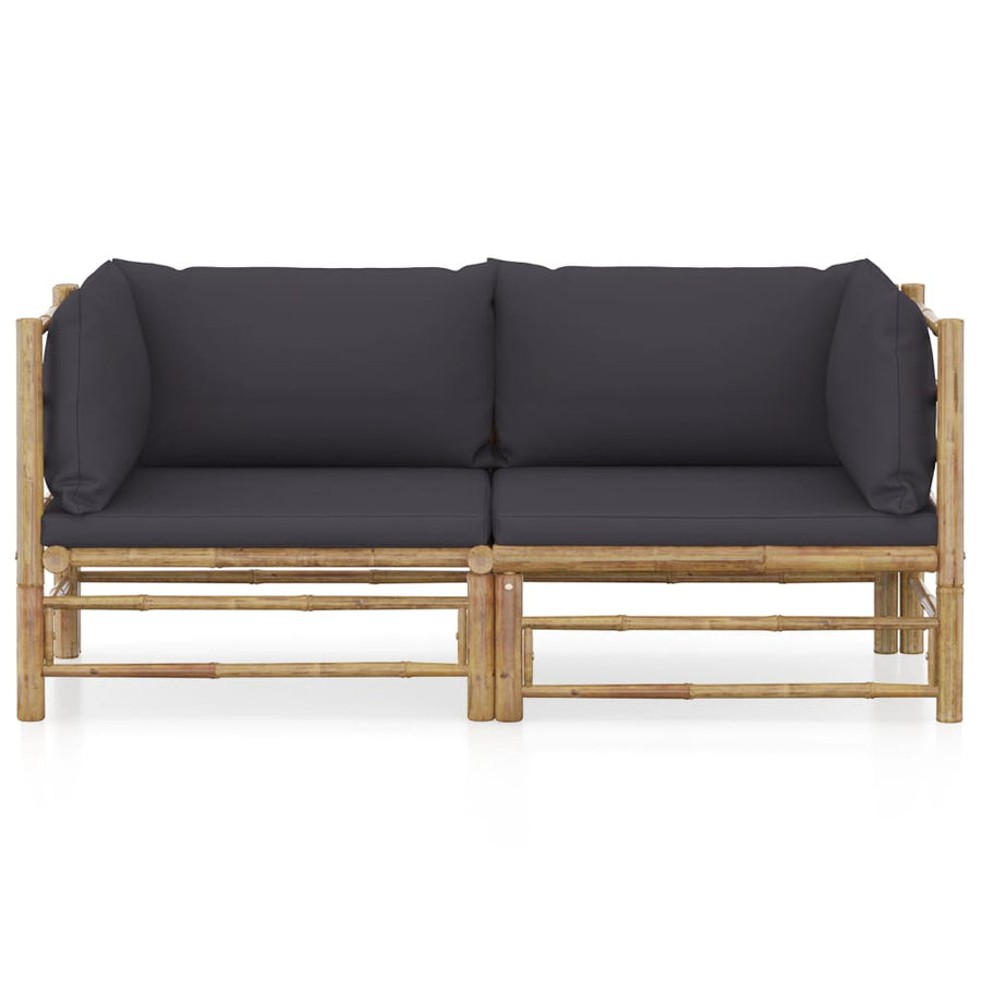 2-Delige Loungeset Met Kussens Bamboe Donkergrijs Hoekbank (2 st)
