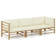 Loungeset 3-delig bamboe crèmewit