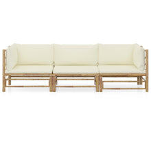 3-Delige Loungeset Met Witte Kussens Bamboe Crème 2x hoek + midden