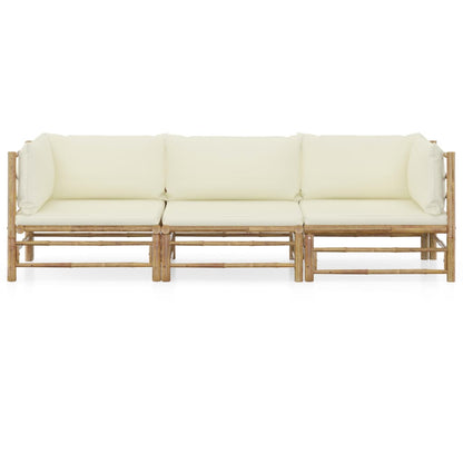 3-Delige Loungeset Met Witte Kussens Bamboe Crème 2x hoek + midden