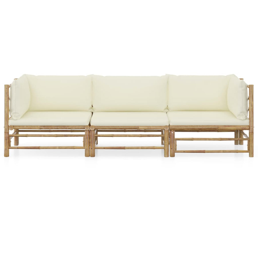 3-Delige Loungeset Met Witte Kussens Bamboe Crème 2x hoek + midden