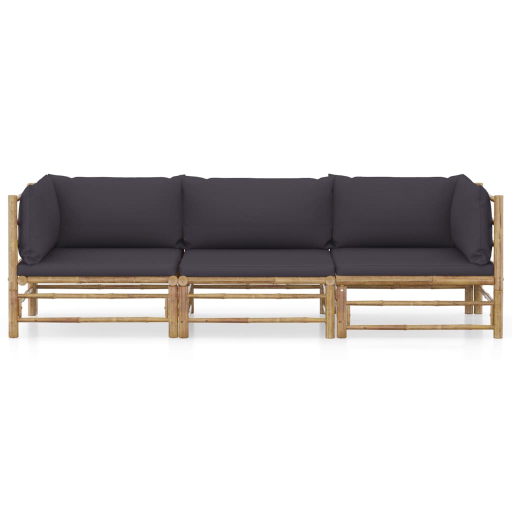 3-Delige Loungeset Met Donkergrijze Kussens Bamboe Donkergrijs 2x hoek + midden