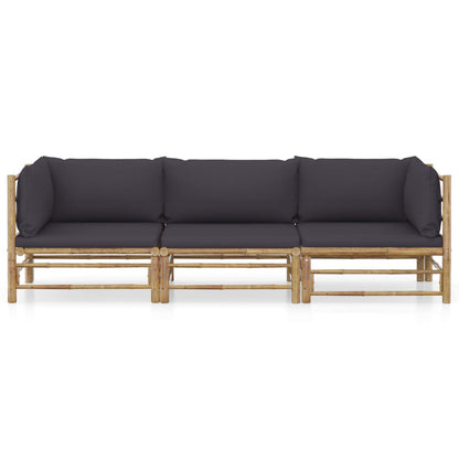 3-Delige Loungeset Met Donkergrijze Kussens Bamboe Donkergrijs 2x hoek + midden