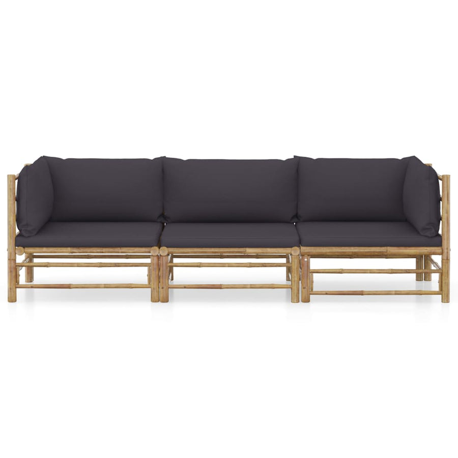 3-Delige Loungeset Met Donkergrijze Kussens Bamboe Donkergrijs 2x hoek + midden
