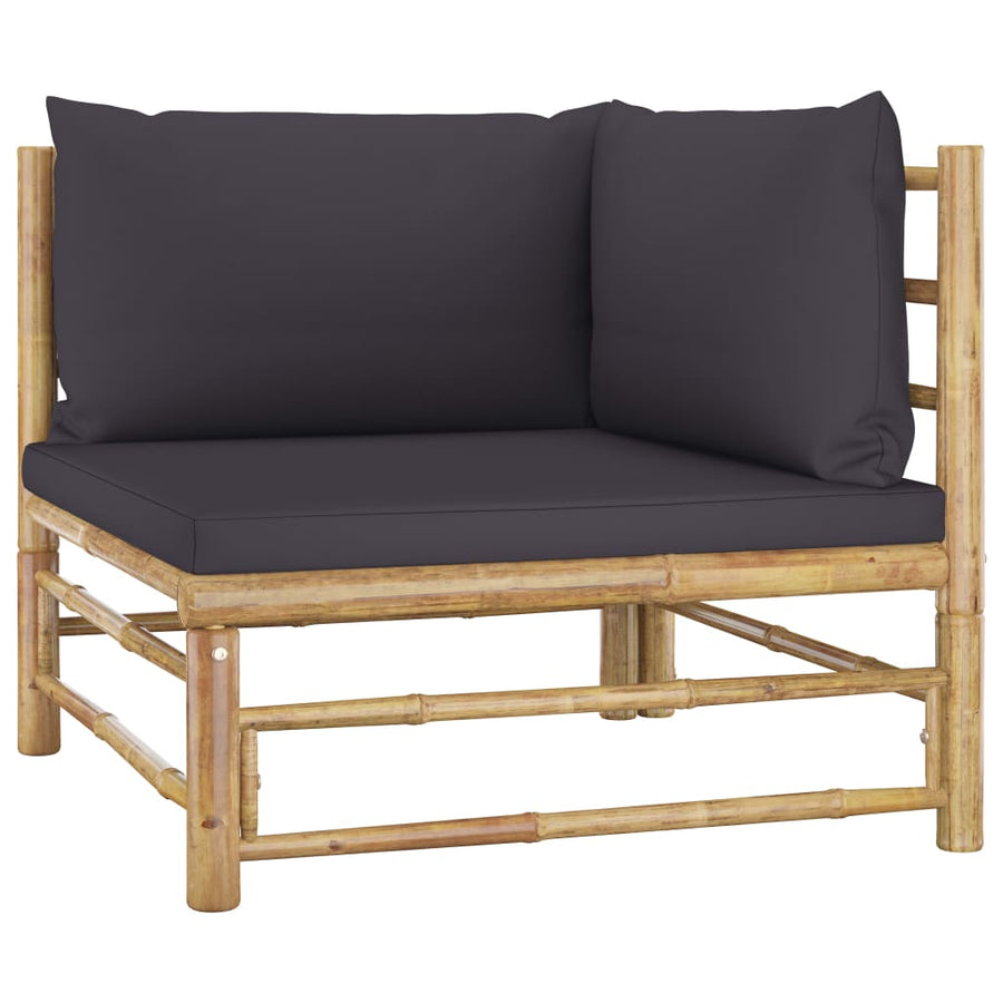 3-Delige Loungeset Met Donkergrijze Kussens Bamboe Donkergrijs 2x hoek + midden