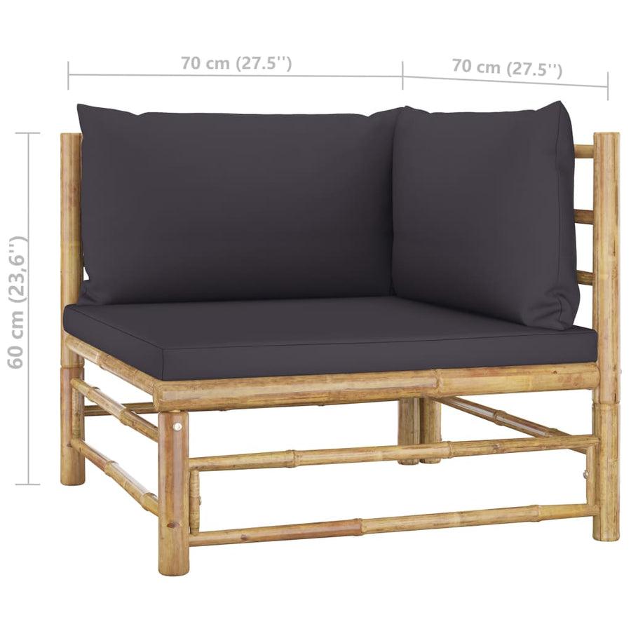 3-Delige Loungeset Met Donkergrijze Kussens Bamboe Donkergrijs 2x hoek + midden