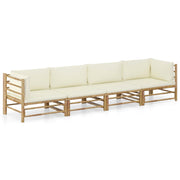 Loungeset bamboe 4-delig crèmewit