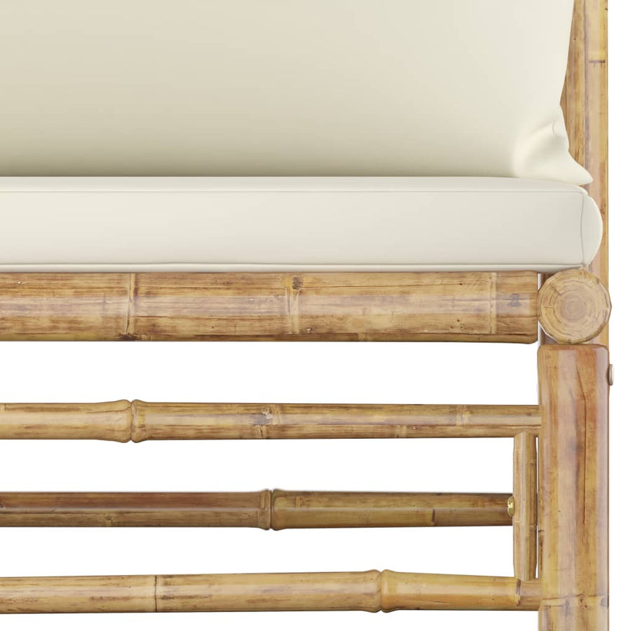 4-Delige Loungeset Met Witte Kussens Bamboe Crème 2x hoek + 2x midden
