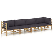 Loungeset bamboe 4-delig met donkergrijze kussens