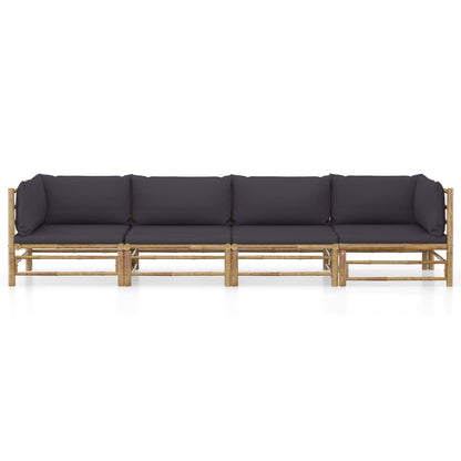 4-Delige Loungeset Met Donkergrijze Kussens Bamboe Donkergrijs 2x hoek + 2x midden