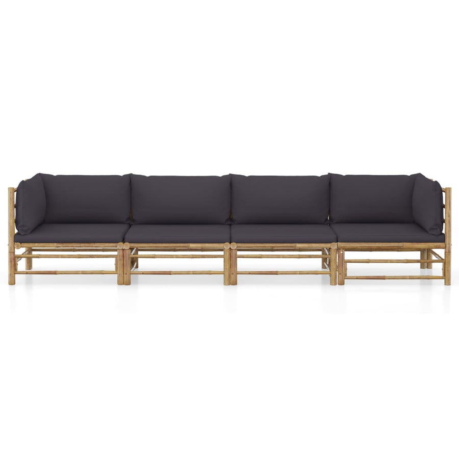 4-Delige Loungeset Met Donkergrijze Kussens Bamboe Donkergrijs 2x hoek + 2x midden