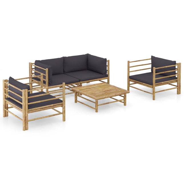 5-Delige Loungeset Met Donkergrijze Kussens Bamboe Donkergrijs 2x hoek + 2x Fauteuil + Tafel