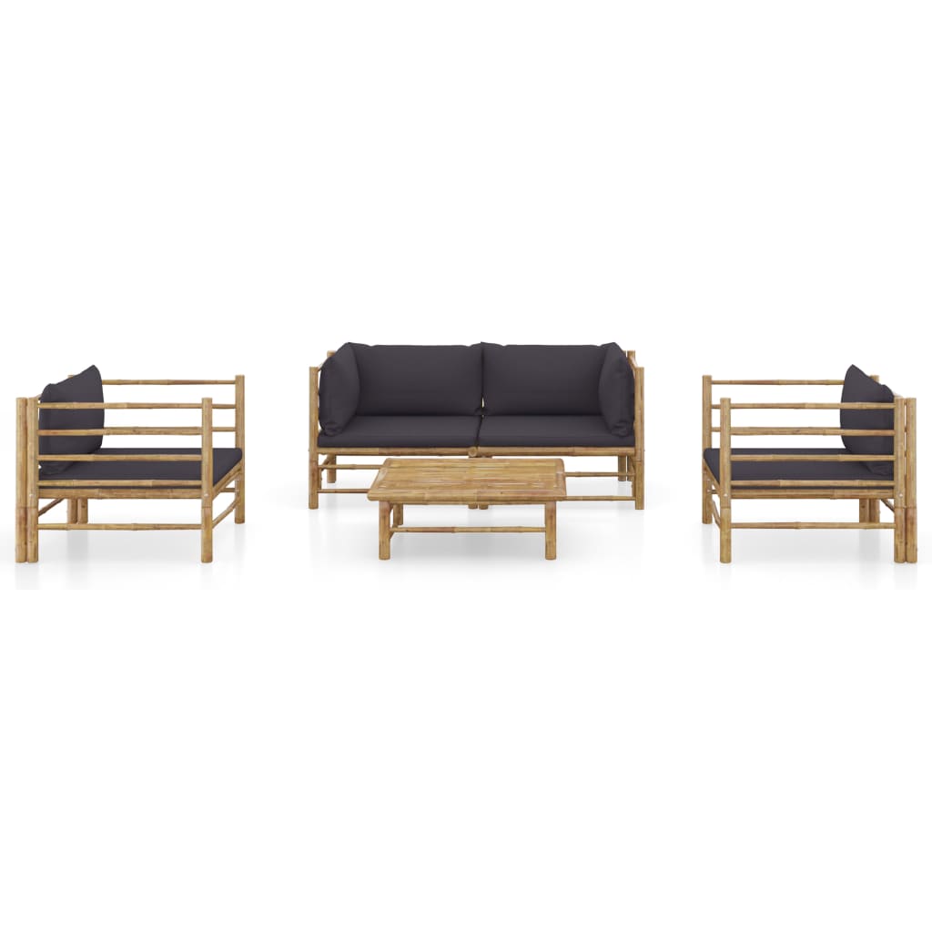 5-Delige Loungeset Met Donkergrijze Kussens Bamboe Donkergrijs 2x hoek + 2x Fauteuil + Tafel