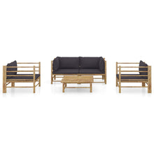 5-Delige Loungeset Met Donkergrijze Kussens Bamboe Donkergrijs 2x hoek + 2x Fauteuil + Tafel