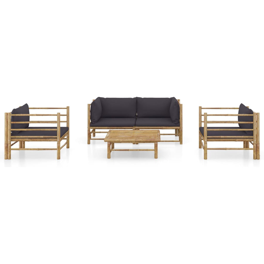 5-Delige Loungeset Met Donkergrijze Kussens Bamboe Donkergrijs 2x hoek + 2x Fauteuil + Tafel