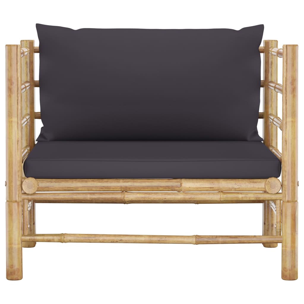 5-Delige Loungeset Met Donkergrijze Kussens Bamboe Donkergrijs 2x hoek + 2x Fauteuil + Tafel