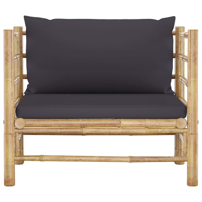 5-Delige Loungeset Met Donkergrijze Kussens Bamboe Donkergrijs 2x hoek + 2x Fauteuil + Tafel