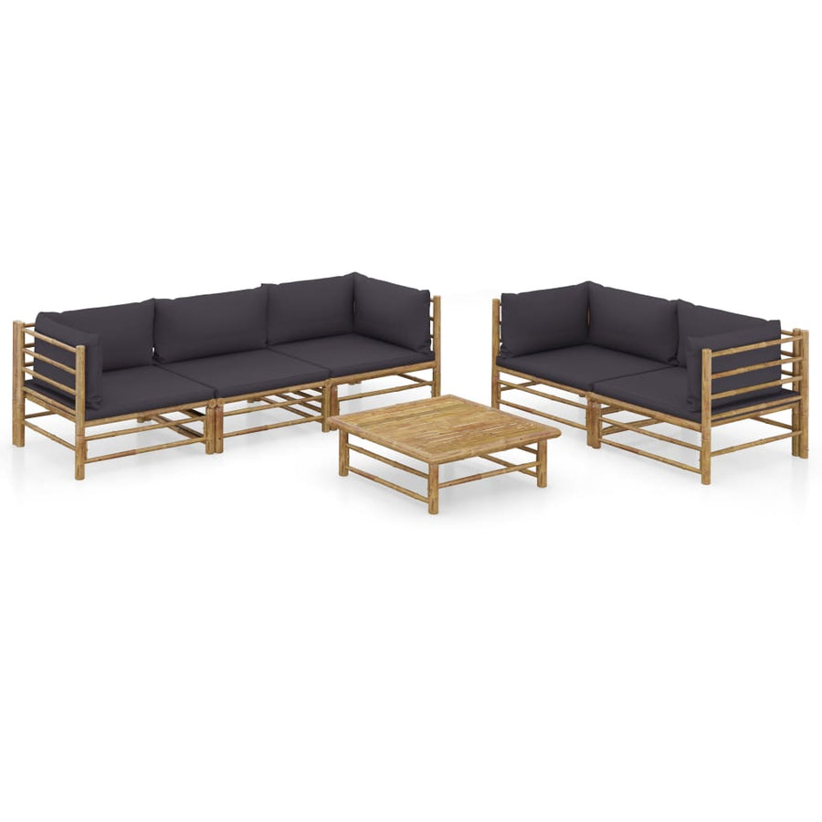 6-Delige Loungeset Met Donkergrijze Kussens Bamboe Donkergrijs 4x hoek + midden + Tafel