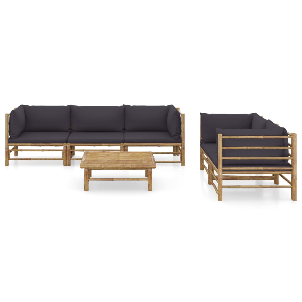 6-Delige Loungeset Met Donkergrijze Kussens Bamboe Donkergrijs 4x hoek + midden + Tafel