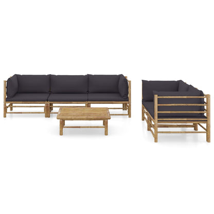 6-Delige Loungeset Met Donkergrijze Kussens Bamboe Donkergrijs 4x hoek + midden + Tafel