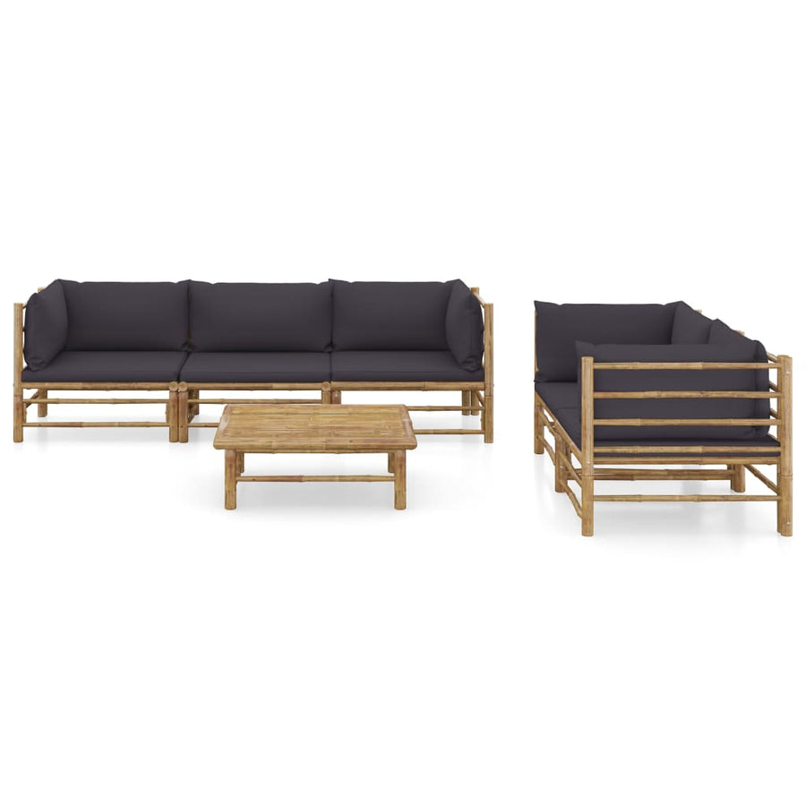 6-Delige Loungeset Met Donkergrijze Kussens Bamboe Donkergrijs 4x hoek + midden + Tafel