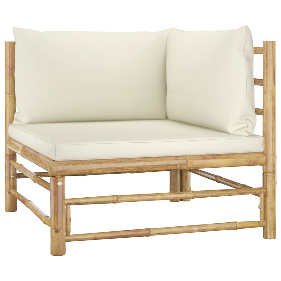 9-Delige Loungeset Met Witte Kussens Bamboe Crème 4x hoek + 4x midden + Tafel