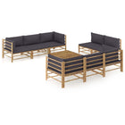 9-Delige Loungeset Met Donkergrijze Kussens Bamboe Donkergrijs 4x hoek + 4x midden + Tafel