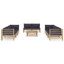 9-Delige Loungeset Met Donkergrijze Kussens Bamboe Donkergrijs 4x hoek + 4x midden + Tafel