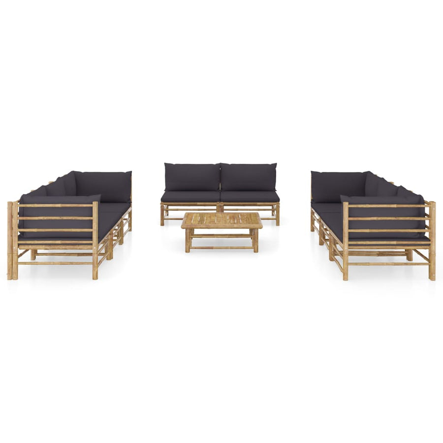 9-Delige Loungeset Met Donkergrijze Kussens Bamboe Donkergrijs 4x hoek + 4x midden + Tafel
