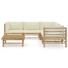 6-Delige Loungeset Met Witte Kussens Bamboe Crème 3x hoek + 2x midden + Tafel