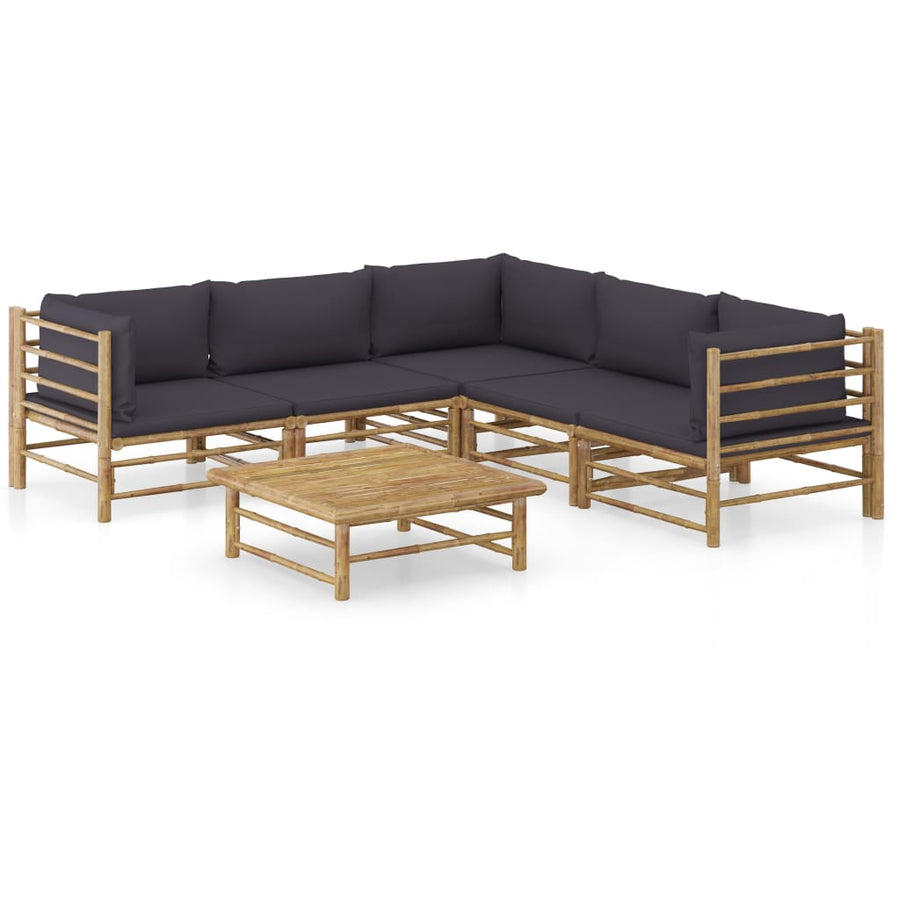 6-Delige Loungeset Met Donkergrijze Kussens Bamboe Donkergrijs 3x hoek + 2x midden + Tafel