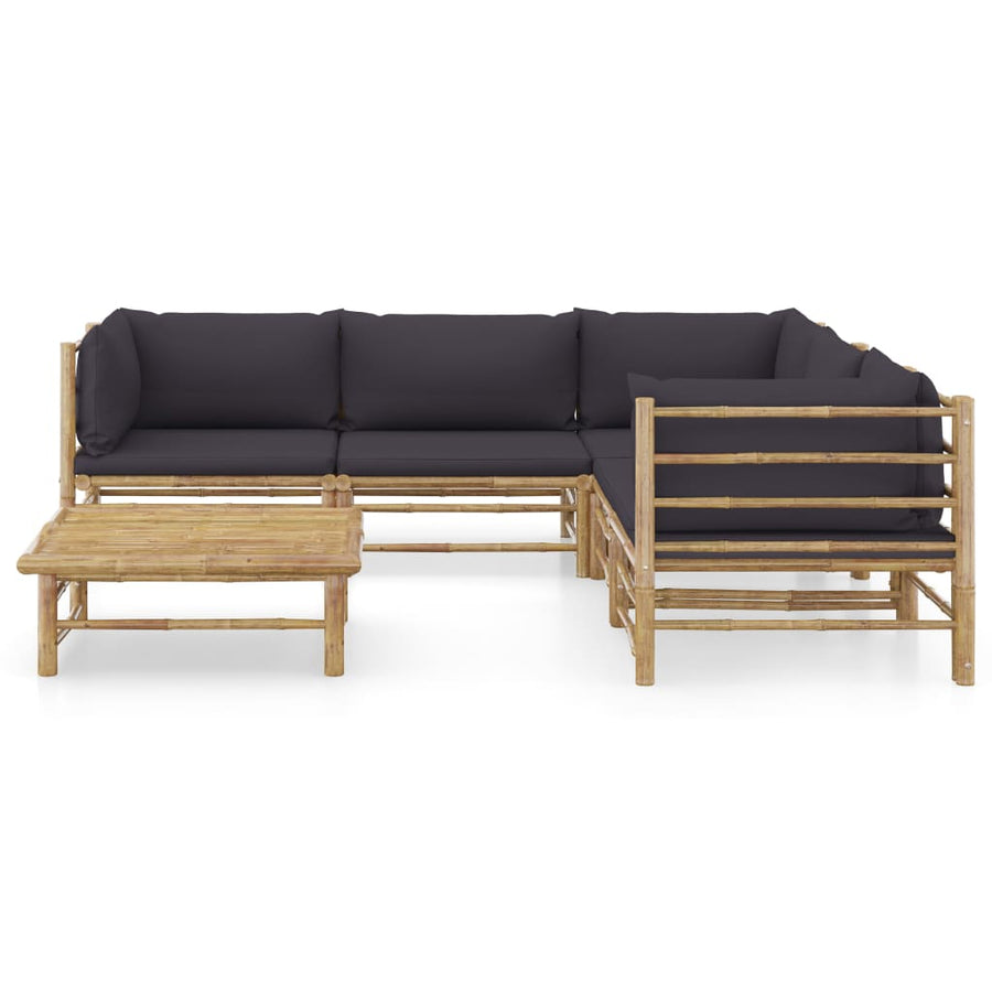 6-Delige Loungeset Met Donkergrijze Kussens Bamboe Donkergrijs 3x hoek + 2x midden + Tafel