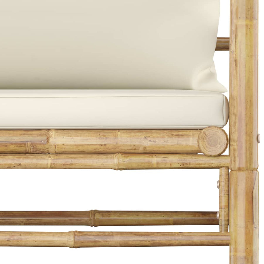 7-Delige Loungeset Met Witte Kussens Bamboe Crème 3x hoek + 2x midden + Fauteuil + Tafel