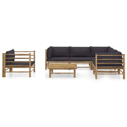 7-Delige Loungeset Met Donkergrijze Kussens Bamboe Donkergrijs 3x hoek + 2x midden + Fauteuil + Tafel