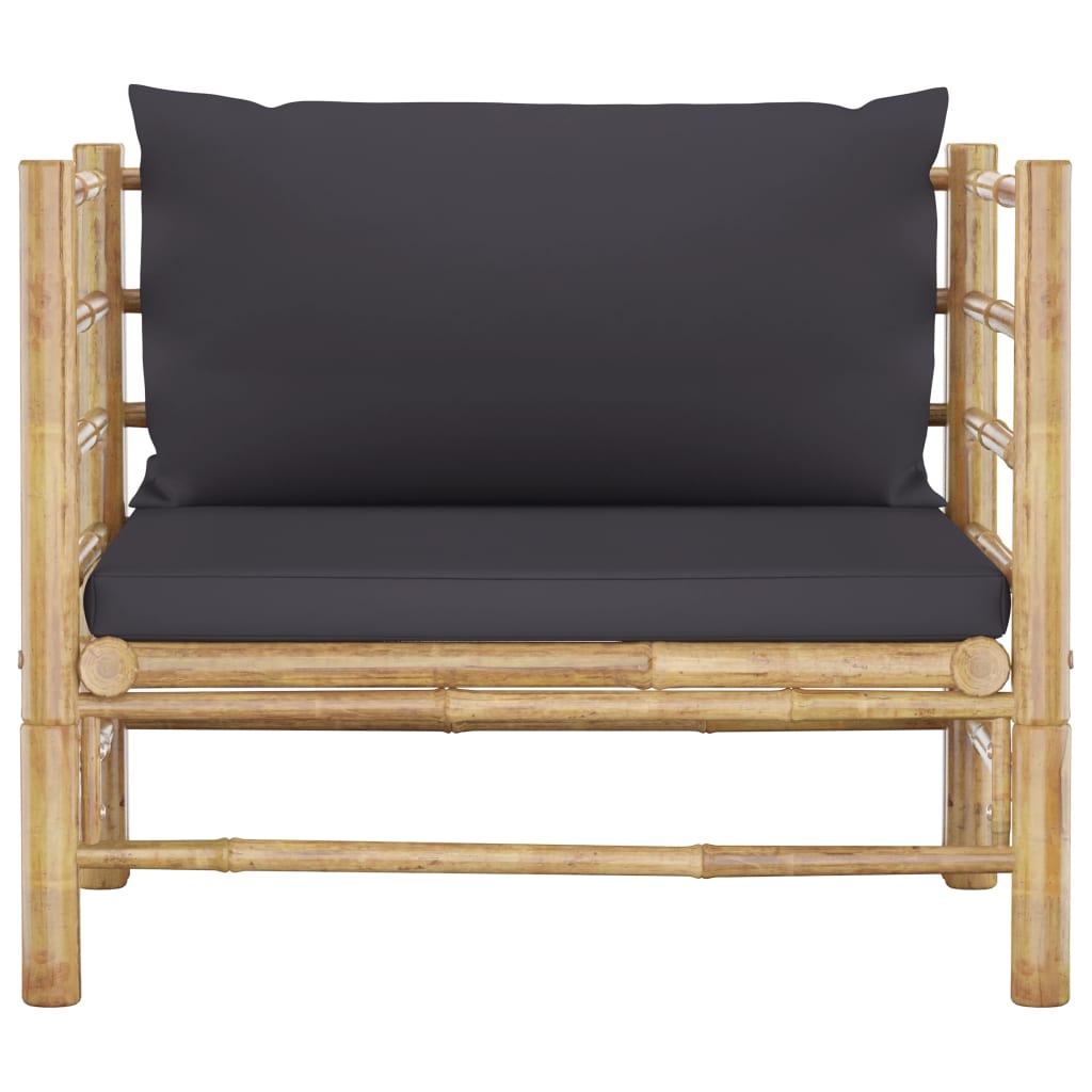 7-Delige Loungeset Met Donkergrijze Kussens Bamboe Donkergrijs 3x hoek + 2x midden + Fauteuil + Tafel