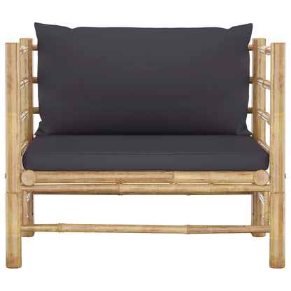 7-Delige Loungeset Met Donkergrijze Kussens Bamboe Donkergrijs 3x hoek + 2x midden + Fauteuil + Tafel
