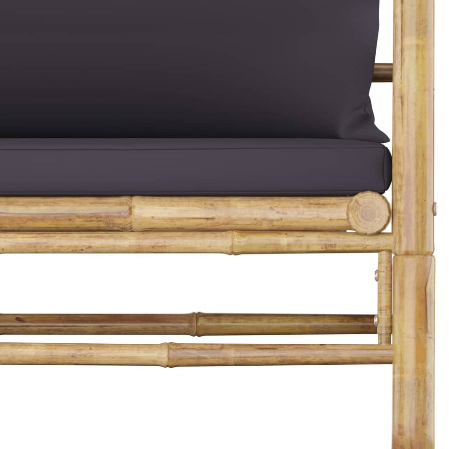 7-Delige Loungeset Met Donkergrijze Kussens Bamboe Donkergrijs 3x hoek + 2x midden + Fauteuil + Tafel