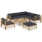 8-Delige Loungeset Met Donkergrijze Kussens Bamboe Donkergrijs 3x hoek + 2x midden + Fauteuil + voetensteun + Tafel