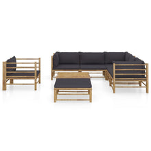 8-Delige Loungeset Met Donkergrijze Kussens Bamboe Donkergrijs 3x hoek + 2x midden + Fauteuil + voetensteun + Tafel