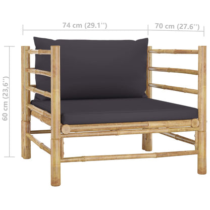 8-Delige Loungeset Met Donkergrijze Kussens Bamboe Donkergrijs 3x hoek + 2x midden + Fauteuil + voetensteun + Tafel